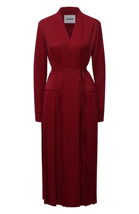 Женское платье из вискозы JIL SANDER бордового цвета по цене 169500 руб., арт. JSWT506706-WT381500 | Фото 1 Женское платье из вискозы JIL SANDER бордового цвета, арт. JSWT506706-WT381500 | Фото 1 (Материал внешний: Вискоза; Женское Кросс-КТ: Платье-одежда; Рукава: Длинные; Длина Ж (юбки, платья, шорты): Миди; Случай: Повседневный; Стили: Кэжуэл)