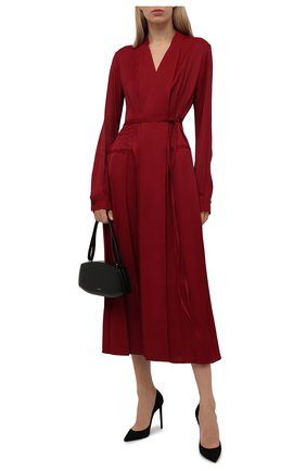 Женское платье из вискозы JIL SANDER бордового цвета по цене 169500 руб., арт. JSWT506706-WT381500 | Фото 2 Женское платье из вискозы JIL SANDER бордового цвета, арт. JSWT506706-WT381500 | Фото 2 (Материал внешний: Вискоза; Женское Кросс-КТ: Платье-одежда; Рукава: Длинные; Длина Ж (юбки, платья, шорты): Миди; Случай: Повседневный; Стили: Кэжуэл)