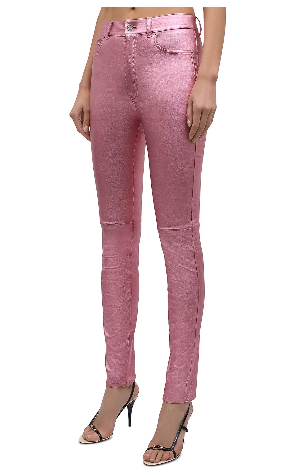 Женские кожаные брюки SAINT LAURENT розового цвета, арт. 619744/YC2XG | Фото 3 (Стили: Гламурный; Длина (брюки, джинсы): Стандартные; Женское Кросс-КТ: Брюки-одежда, Кожаные брюки; Региональные ограничения белый список (Axapta Mercury): RU; Материал внешний: Натуральная кожа; Силуэт Ж (брюки и джинсы): Узкие; Материал подклада: Хлопок)