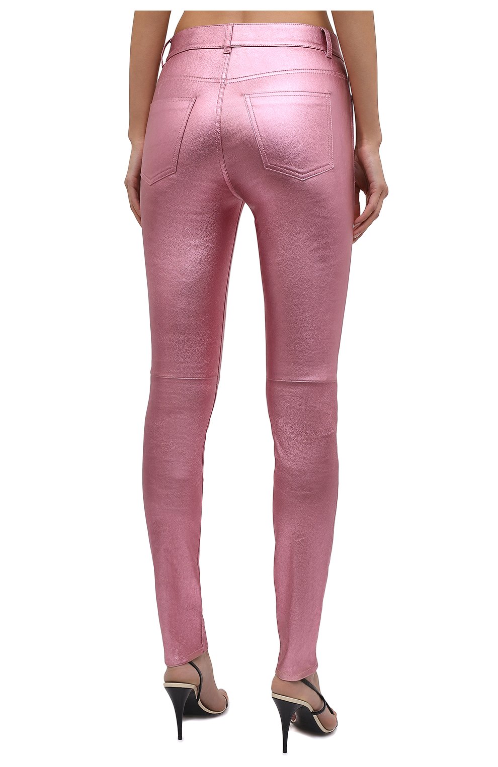 Женские кожаные брюки SAINT LAURENT розового цвета, арт. 619744/YC2XG | Фото 4 (Стили: Гламурный; Длина (брюки, джинсы): Стандартные; Женское Кросс-КТ: Брюки-одежда, Кожаные брюки; Региональные ограничения белый список (Axapta Mercury): RU; Материал внешний: Натуральная кожа; Силуэт Ж (брюки и джинсы): Узкие; Материал подклада: Хлопок)
