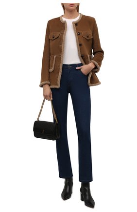 Женская дубленка из овчины SAINT LAURENT коричневого цвета по цене 458500 руб., арт. 677242/YC2AA | Фото 2 Женская дубленка из овчины SAINT LAURENT коричневого цвета, арт. 677242/YC2AA | Фото 2 (Материал внешний: Натуральный мех; Длина (верхняя одежда): Короткие; Рукава: Длинные; Стили: Кэжуэл)