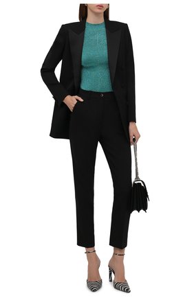 Женский пуловер SAINT LAURENT голубого цвета по цене 66250 руб., арт. 670561/Y75GJ | Фото 2 Женский пуловер SAINT LAURENT голубого цвета, арт. 670561/Y75GJ | Фото 2 (Длина (для топов): Стандартные; Материал внешний: Синтетический материал, Металлизированное волокно; Рукава: 3/4; Женское Кросс-КТ: Пуловер-одежда; Стили: Романтичный)