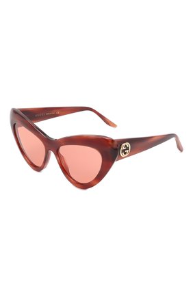 Женские солнцезащитные очки GUCCI коричневого цвета, арт. 663727/J0740 | Фото 1 (Тип очков: С/з; Очки форма: Cat-eye)