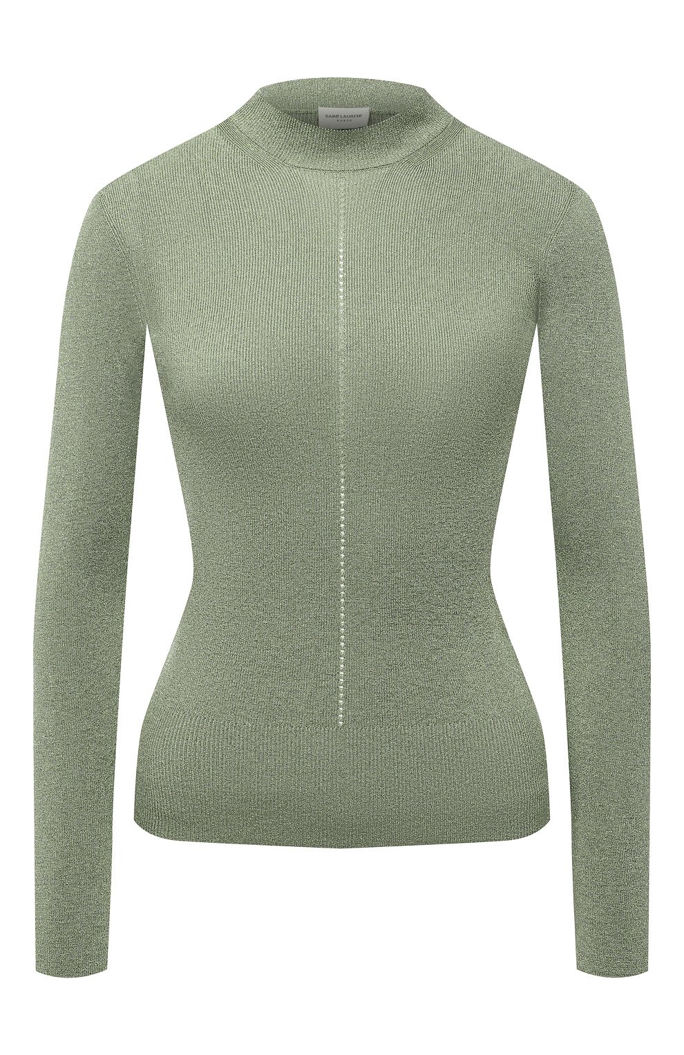 Женский пуловер из вискозы SAINT LAURENT светло-зеленого цвета, арт. 670073/Y75GK | Фото 1 (Рукава: Длинные; Стили: Гламурный; Длина (для топов): Стандартные; Материал внешний: Вискоза; Женское Кросс-КТ: Пуловер-одежда)
