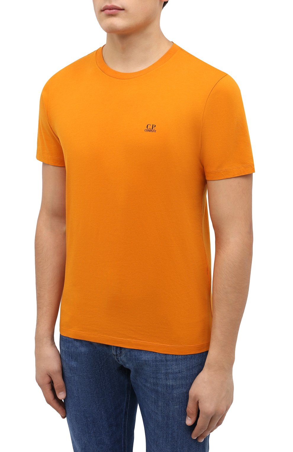 Мужская хлопковая футболка C.P. COMPANY оранжевого цвета, арт. 11CMTS037A-005100W | Фото 3 (Рукава: Короткие; Длина (для топов): Стандартные; Принт: С принтом; Материал внешний: Хлопок; Стили: Спорт-шик)