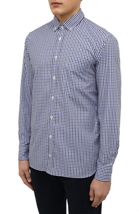 Мужская хлопковая рубашка VAN LAACK синего цвета, арт. R0Y-TFW/156556 | Фото 3 (Манжеты: На пуговицах; Воротник: Button down; Принт: Клетка; Рукава: Длинные; Рубашки М: Regular Fit; Длина (для топов): Стандартные; Материал внешний: Хлопок; Стили: Классический; Случай: Формальный)