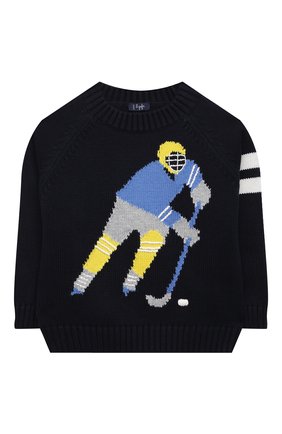 Детский хлопковый пуловер IL GUFO синего цвета, арт. A21MA376EM109/2A-4A | Фото 1 (Материал внешний: Хлопок; Рукава: Длинные; Мальчики Кросс-КТ: Пуловер-одежда; Ростовка одежда: 2 года | 92 см, 3 года | 98 см)