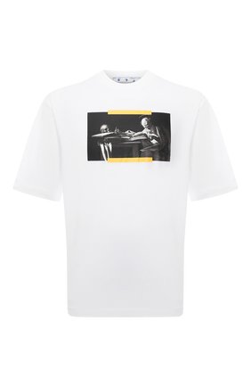 Мужская хлопковая футболка OFF-WHITE белого цвета по цене 26300 руб., арт. 0MAA120F21JER008 | Фото 1 Мужская хлопковая футболка OFF-WHITE белого цвета, арт. 0MAA120F21JER008 | Фото 1 (Материал внешний: Хлопок; Рукава: Короткие; Принт: С принтом; Стили: Гранж; Длина (для топов): Стандартные)