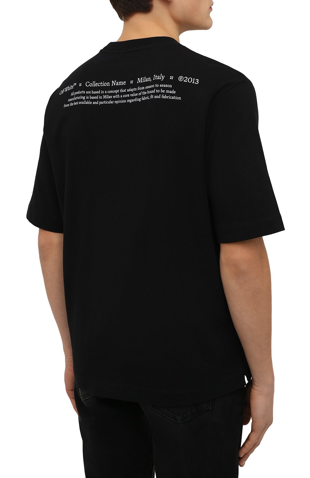 Мужская хлопковая футболка OFF-WHITE черного цвета, арт. 0MAA119F21JER017 | Фото 4 (Рукава: Короткие; Длина (для топов): Стандартные; Стили: Гранж; Принт: С принтом; Материал внешний: Хлопок)