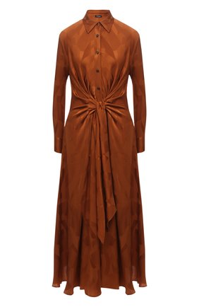 Женское шелковое платье KITON коричневого цвета по цене 199500 руб., арт. D52330K0596A | Фото 1 Женское шелковое платье KITON коричневого цвета, арт. D52330K0596A | Фото 1 (Длина Ж (юбки, платья, шорты): Миди; Материал внешний: Шелк; Рукава: Длинные; Стили: Романтичный; Случай: Вечерний; Женское Кросс-КТ: Платье-одежда)