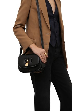 Женская сумка padlock TOM FORD черного цвета, арт. L1480T-LCL104 | Фото 2 (Ремень/цепочка: На ремешке; Размер: small; Материал: Натуральная кожа; Сумки-технические: Сумки через плечо)