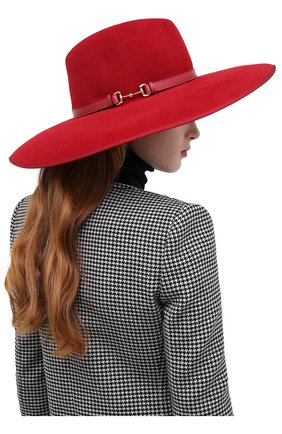 Женская фетровая шляпа с мехом кролика GUCCI красного цвета по цене 61350 руб., арт. 644474/4HABK | Фото 2 Женская фетровая шляпа с мехом кролика GUCCI красного цвета, арт. 644474/4HABK | Фото 2 (Материал: Шерсть)