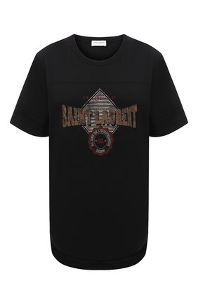 Женская хлопковая футболка SAINT LAURENT черного цвета по цене 35650 руб., арт. 673411/Y36LW | Фото 1 Женская хлопковая футболка SAINT LAURENT черного цвета, арт. 673411/Y36LW | Фото 1 (Материал внешний: Хлопок; Длина (для топов): Стандартные; Рукава: Короткие; Стили: Спорт-шик; Принт: С принтом; Женское Кросс-КТ: Футболка-одежда)