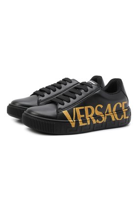 Детские кожаные кеды VERSACE черного цвета по цене 33100 руб., арт. 1000888/1A01169/34-40 | Фото 1 Детские кожаные кеды VERSACE черного цвета, арт. 1000888/1A01169/34-40 | Фото 1 (Материал внутренний: Натуральная кожа, Текстиль; Материал внешний: Кожа)