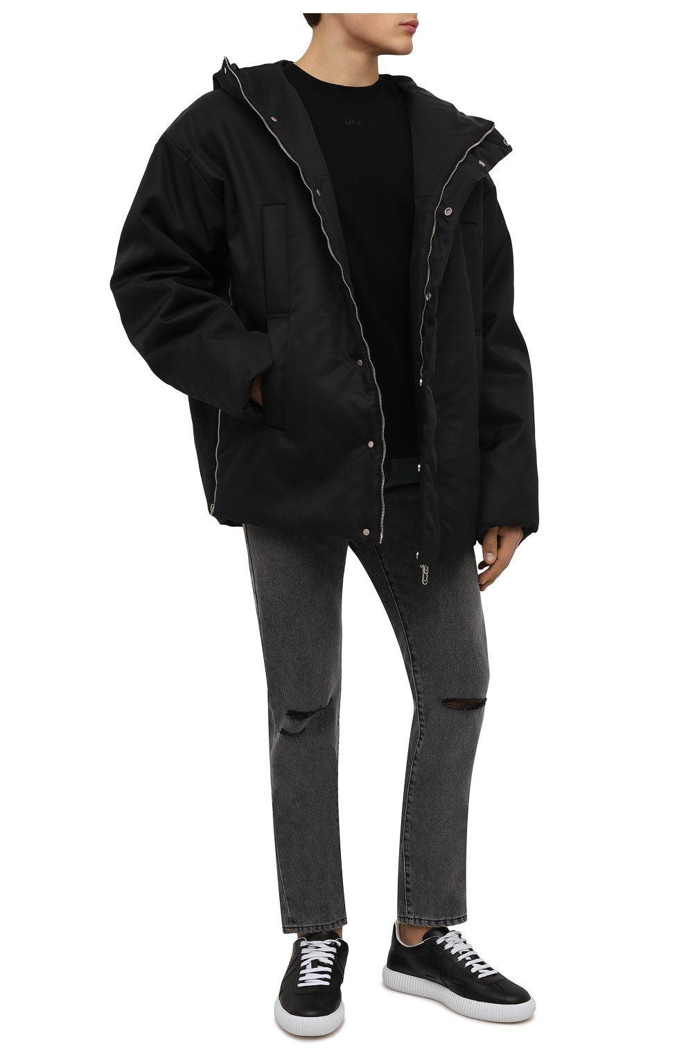 Мужская утепленная куртка OFF-WHITE черного цвета, арт. 0MEC019F21FAB001 | Фото 2 (Кросс-КТ: Куртка; Рукава: Длинные; Shop in Shop M: Верхняя одежда; Длина (верхняя одежда): До середины бедра; Материал внешний: Синтетический материал; Стили: Гранж; Мужское Кросс-КТ: утепленные куртки; Материал подклада: Синтетический материал)