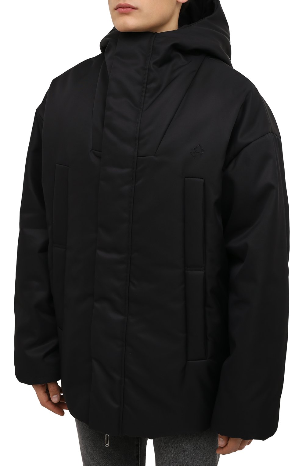 Мужская утепленная куртка OFF-WHITE черного цвета, арт. 0MEC019F21FAB001 | Фото 3 (Кросс-КТ: Куртка; Рукава: Длинные; Shop in Shop M: Верхняя одежда; Длина (верхняя одежда): До середины бедра; Материал внешний: Синтетический материал; Стили: Гранж; Мужское Кросс-КТ: утепленные куртки; Материал подклада: Синтетический материал)