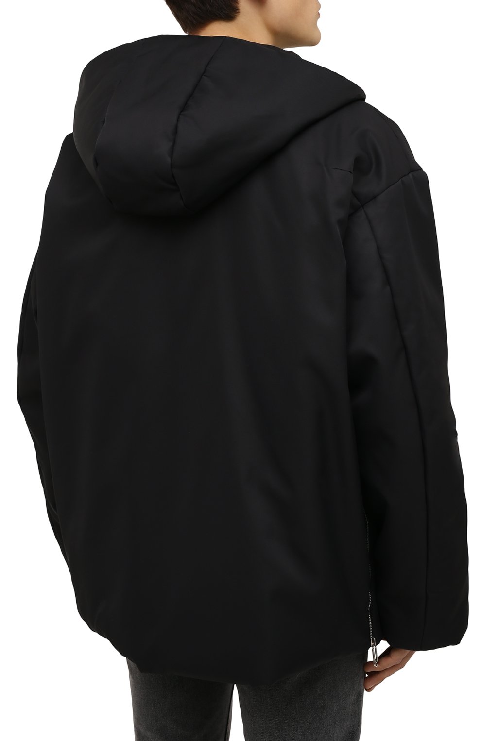 Мужская утепленная куртка OFF-WHITE черного цвета, арт. 0MEC019F21FAB001 | Фото 4 (Кросс-КТ: Куртка; Рукава: Длинные; Shop in Shop M: Верхняя одежда; Длина (верхняя одежда): До середины бедра; Материал внешний: Синтетический материал; Стили: Гранж; Мужское Кросс-КТ: утепленные куртки; Материал подклада: Синтетический материал)