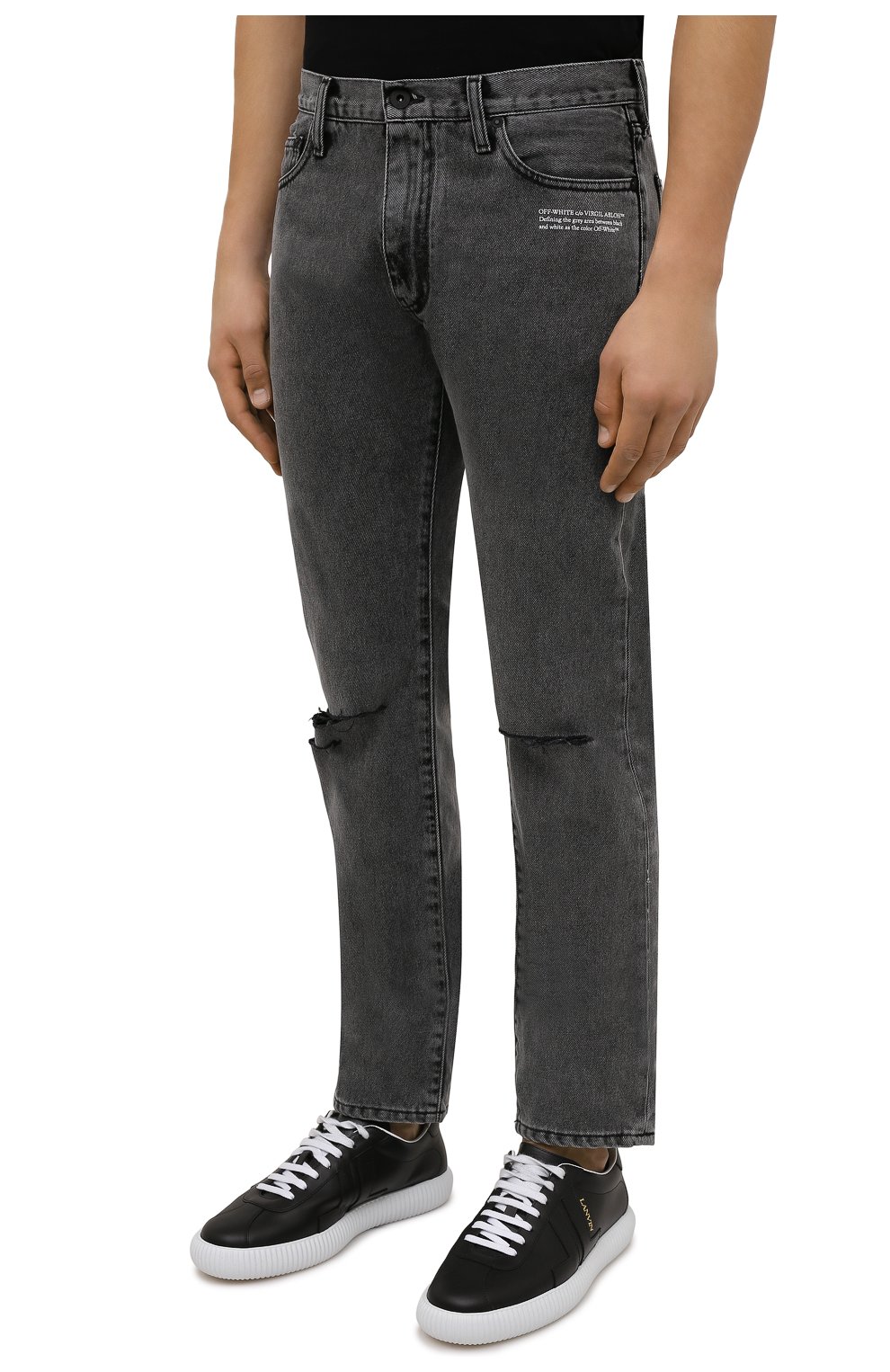 Мужские джинсы OFF-WHITE серого цвета, арт. 0MYA128F21DEN001 | Фото 3 (Силуэт М (брюки): Прямые; Кросс-КТ: Деним; Длина (брюки, джинсы): Стандартные; Стили: Гранж; Материал внешний: Хлопок, Деним)