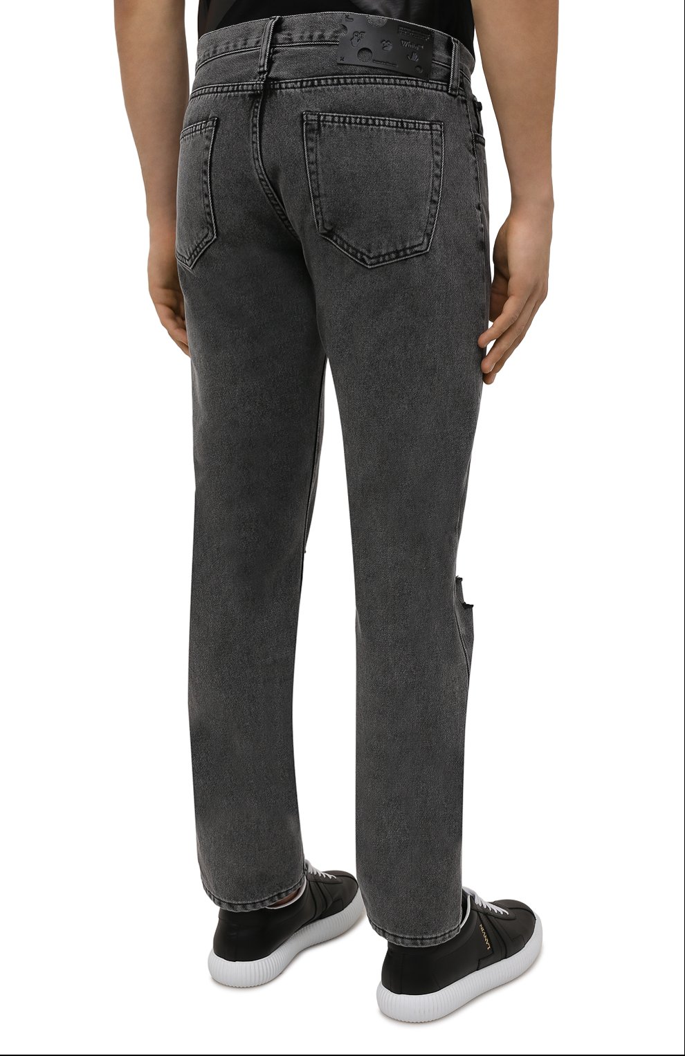 Мужские джинсы OFF-WHITE серого цвета, арт. 0MYA128F21DEN001 | Фото 4 (Силуэт М (брюки): Прямые; Кросс-КТ: Деним; Длина (брюки, джинсы): Стандартные; Стили: Гранж; Материал внешний: Хлопок, Деним)