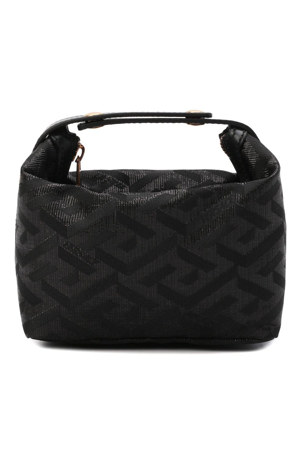 Женская сумка monogram mini VERSACE черного цвета, арт. 1001918/1A01756 | Фото 1 (Сумки-технические: Сумки через плечо, Сумки top-handle; Размер: mini; Ремень/цепочка: На ремешке; Материал: Текстиль)