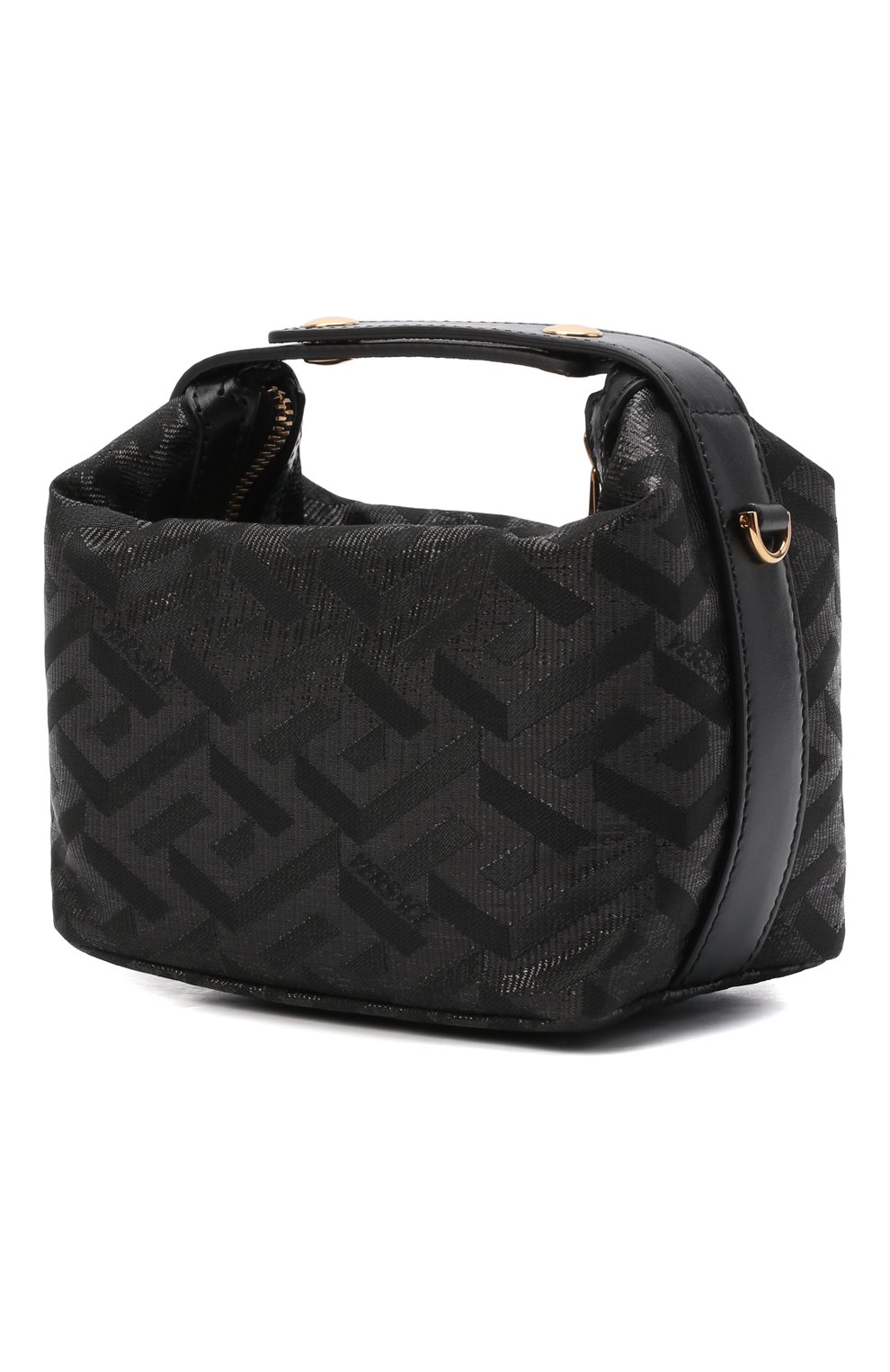 Женская сумка monogram mini VERSACE черного цвета по цене 56450 руб., арт. 1001918/1A01756 | Фото 4 Женская сумка monogram mini VERSACE черного цвета, арт. 1001918/1A01756 | Фото 4 (Сумки-технические: Сумки через плечо, Сумки top-handle; Размер: mini; Ремень/цепочка: На ремешке; Материал: Текстиль)