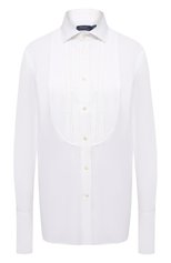 Женская хлопковая рубашка POLO RALPH LAUREN белого цвета, арт. 211815383 | Фото 1 (Рукава: Длинные; Женское Кросс-КТ: Рубашка-одежда; Длина (для топов): Удлиненные; Материал внешний: Хлопок; Стили: Классический)