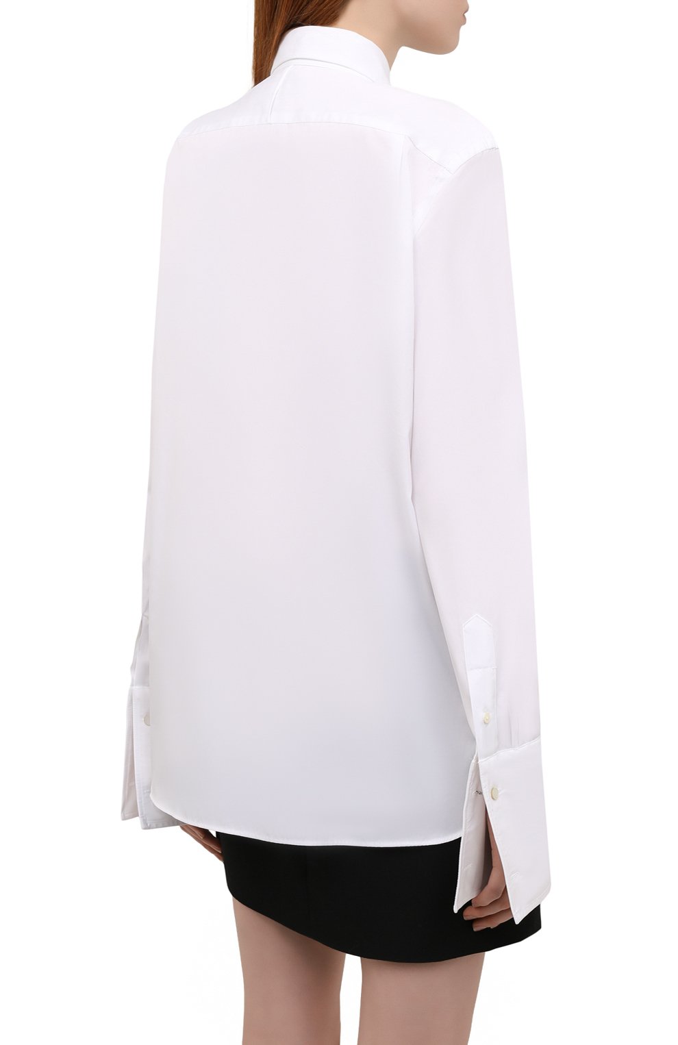 Женская хлопковая рубашка POLO RALPH LAUREN белого цвета, арт. 211815383 | Фото 4 (Рукава: Длинные; Женское Кросс-КТ: Рубашка-одежда; Длина (для топов): Удлиненные; Материал внешний: Хлопок; Стили: Классический)