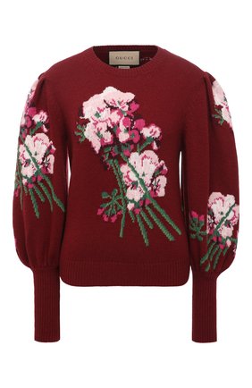 Женский шерстяной свитер GUCCI бордового цвета по цене 109000 руб., арт. 664326/X1274 | Фото 1 Женский шерстяной свитер GUCCI бордового цвета, арт. 664326/X1274 | Фото 1 (Длина (для топов): Стандартные; Материал внешний: Шерсть; Рукава: Длинные; Женское Кросс-КТ: Свитер-одежда; Стили: Романтичный)