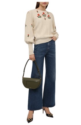 Женский пуловер из шерсти и хлопка GUCCI светло-бежевого цвета по цене 127000 руб., арт. 653328/XKBS9 | Фото 2 Женский пуловер из шерсти и хлопка GUCCI светло-бежевого цвета, арт. 653328/XKBS9 | Фото 2 (Материал внешний: Хлопок, Шерсть; Рукава: Длинные; Длина (для топов): Стандартные; Женское Кросс-КТ: Пуловер-одежда; Стили: Романтичный)
