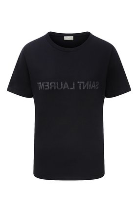 Женская хлопковая футболка SAINT LAURENT темно-синего цвета по цене 28450 руб., арт. 665234/Y36HE | Фото 1 Женская хлопковая футболка SAINT LAURENT темно-синего цвета, арт. 665234/Y36HE | Фото 1 (Рукава: Короткие; Длина (для топов): Стандартные; Материал внешний: Хлопок; Женское Кросс-КТ: Футболка-одежда; Принт: С принтом; Стили: Кэжуэл)