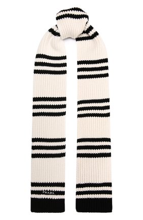 Женский кашемировый шарф PRADA черно-белого цвета, арт. 27456-10QG-F0967-212 | Фото 1 (Материал: Шерсть, Кашемир, Текстиль)