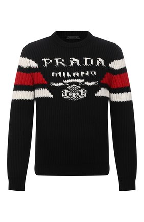 Мужской кашемировый свитер PRADA черного цвета по цене 195000 руб., арт. UMB339-10O9-F0002-212 | Фото 1 Мужской кашемировый свитер PRADA черного цвета, арт. UMB339-10O9-F0002-212 | Фото 1 (Материал внешний: Кашемир, Шерсть; Мужское Кросс-КТ: Свитер-одежда; Стили: Спорт-шик; Принт: С принтом)