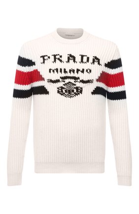 Мужской кашемировый свитер PRADA белого цвета по цене 195000 руб., арт. UMB339-10O9-F0009-212 | Фото 1 Мужской кашемировый свитер PRADA белого цвета, арт. UMB339-10O9-F0009-212 | Фото 1 (Материал внешний: Кашемир, Шерсть; Мужское Кросс-КТ: Свитер-одежда; Стили: Спорт-шик; Принт: С принтом)