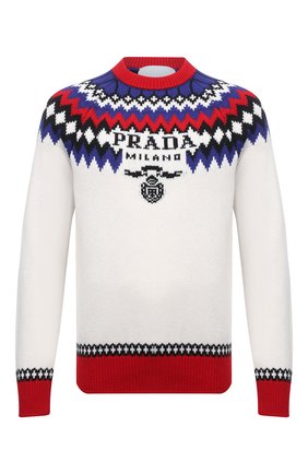 Мужской кашемировый свитер PRADA белого цвета по цене 180000 руб., арт. UMB340-10P8-F0009-212 | Фото 1 Мужской кашемировый свитер PRADA белого цвета, арт. UMB340-10P8-F0009-212 | Фото 1 (Материал внешний: Шерсть, Кашемир; Мужское Кросс-КТ: Свитер-одежда; Принт: С принтом; Стили: Спорт-шик)