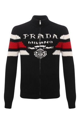Мужской кашемировый кардиган PRADA черного цвета по цене 220000 руб., арт. UMG123-10O9-F0002-212 | Фото 1 Мужской кашемировый кардиган PRADA черного цвета, арт. UMG123-10O9-F0002-212 | Фото 1 (Материал внешний: Кашемир, Шерсть; Мужское Кросс-КТ: Кардиган-одежда; Стили: Спорт-шик)