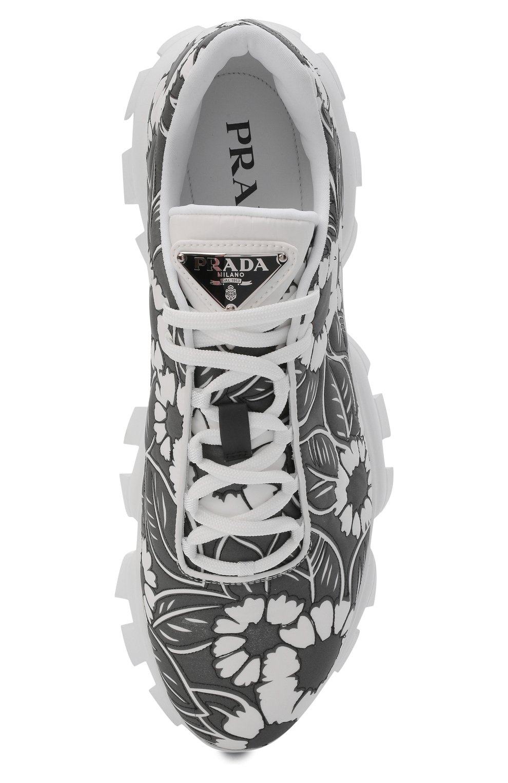 Мужские кроссовки PRADA серого цвета, арт. 2EG404-3LKO-F0967 | Фото 6 (Материал внешний: Текстиль; Стили: Классический; Материал утеплителя: Без утеплителя)
