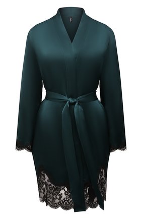 Женский шелковый халат AUBADE зеленого цвета, арт. QS65 | Фото 1 (Материал внешний: Шелк; Рукава: Длинные; Длина Ж (юбки, платья, шорты): Мини)