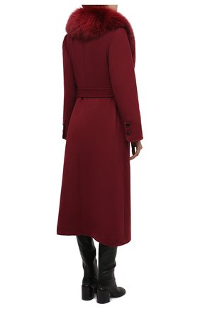 Женское пальто с меховым воротником DOLCE & GABBANA бордового цвета, арт. F0AU6T/FU2UD | Фото 4 (Материал внешний: Шерсть, Кашемир; Рукава: Длинные; Длина (верхняя одежда): Длинные; 1-2-бортные: Двубортные; Материал подклада: Шелк; Стили: Кэжуэл)