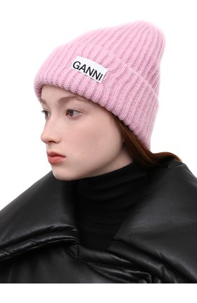 Женская шерстяная шапка GANNI розового цвета, арт. A3531 | Фото 2 (Материал: Шерсть, Текстиль)