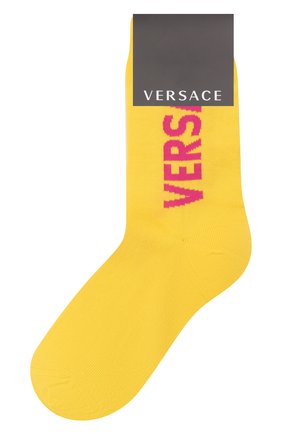Женские хлопковые носки VERSACE желтого цвета по цене 6995 руб., арт. ICZD002/IK0104 | Фото 1 Женские хлопковые носки VERSACE желтого цвета, арт. ICZD002/IK0104 | Фото 1 (Материал внешний: Хлопок)