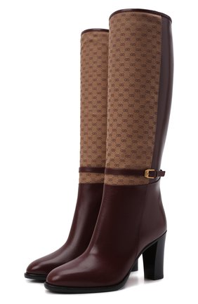Женские кожаные сапоги finn GUCCI бордового цвета по цене 119500 руб., арт. 658251/1D0N0 | Фото 1 Женские кожаные сапоги finn GUCCI бордового цвета, арт. 658251/1D0N0 | Фото 1 (Каблук высота: Высокий; Материал внутренний: Натуральная кожа; Высота голенища: Средние; Подошва: Плоская; Каблук тип: Устойчивый)