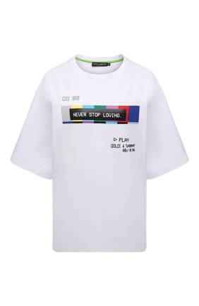 Женская хлопковая футболка DOLCE & GABBANA белого цвета по цене 52550 руб., арт. F8P13T/HU7H8 | Фото 1 Женская хлопковая футболка DOLCE & GABBANA белого цвета, арт. F8P13T/HU7H8 | Фото 1 (Длина (для топов): Стандартные; Рукава: 3/4; Материал внешний: Хлопок; Стили: Спорт-шик; Принт: С принтом; Женское Кросс-КТ: Футболка-одежда)