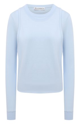 Женский хлопковый пуловер JW ANDERSON голубого цвета по цене 23100 руб., арт. JE0138 PG0142 | Фото 1 Женский хлопковый пуловер JW ANDERSON голубого цвета, арт. JE0138 PG0142 | Фото 1 (Материал внешний: Хлопок; Длина (для топов): Стандартные; Рукава: Длинные; Стили: Спорт-шик; Женское Кросс-КТ: Пуловер-одежда)