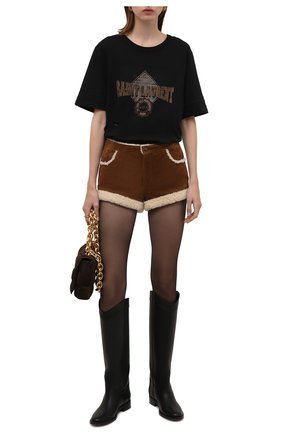 Женские замшевые шорты SAINT LAURENT коричневого цвета по цене 190500 руб., арт. 671238/YC2YP | Фото 2 Женские замшевые шорты SAINT LAURENT коричневого цвета, арт. 671238/YC2YP | Фото 2 (Длина Ж (юбки, платья, шорты): Мини; Материал подклада: Купро; Стили: Гламурный; Женское Кросс-КТ: Шорты-одежда; Материал внешний: Замша, Натуральная кожа)