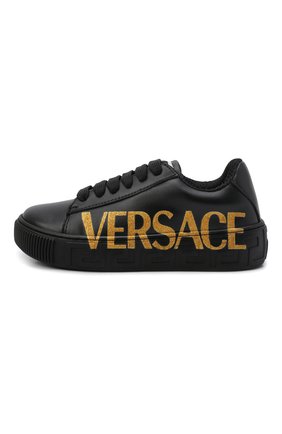 Детские кожаные кеды VERSACE черного цвета по цене 31900 руб., арт. 1000888/1A01169/30-33 | Фото 2 Детские кожаные кеды VERSACE черного цвета, арт. 1000888/1A01169/30-33 | Фото 2 (Материал внутренний: Натуральная кожа, Текстиль; Материал внешний: Кожа; Обувь мальчики: Обувь мальчики)