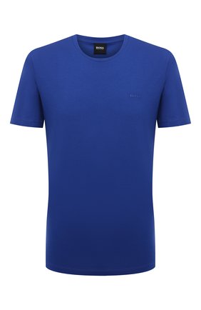 Мужская хлопковая футболка BOSS синего цвета, арт. 50385281 | Фото 1 (Рукава: Короткие; Длина (для топов): Стандартные; Материал внешний: Хлопок; Принт: Без принта; Стили: Кэжуэл)