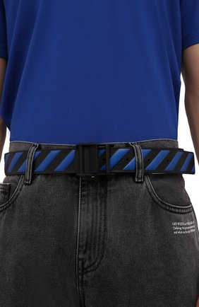 Мужской кожаный ремень OFF-WHITE синего цвета по цене 53550 руб., арт. 0MRB061F21LEA001 | Фото 2 Мужской кожаный ремень OFF-WHITE синего цвета, арт. 0MRB061F21LEA001 | Фото 2 (Случай: Повседневный; Материал: Натуральная кожа)