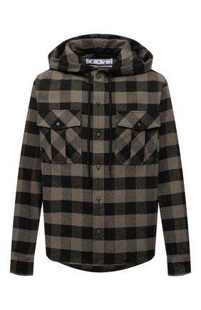 Мужская хлопковая рубашка OFF-WHITE хаки цвета по цене 57750 руб., арт. 0MGA125F21FAB001 | Фото 1 Мужская хлопковая рубашка OFF-WHITE хаки цвета, арт. 0MGA125F21FAB001 | Фото 1 (Материал внешний: Хлопок, Синтетический материал; Случай: Повседневный; Принт: Клетка; Рукава: Длинные; Манжеты: На пуговицах; Воротник: С капюшоном; Стили: Гранж; Длина (для топов): Стандартные)