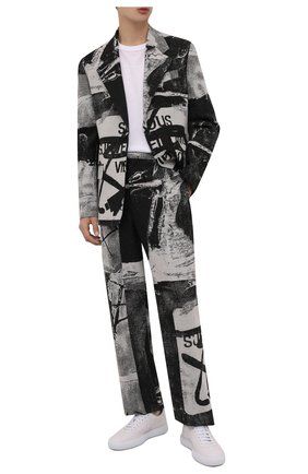 Мужские брюки OFF-WHITE темно-серого цвета по цене 139000 руб., арт. 0MCA190F21FAB006 | Фото 2 Мужские брюки OFF-WHITE темно-серого цвета, арт. 0MCA190F21FAB006 | Фото 2 (Материал подклада: Вискоза; Материал внешний: Синтетический материал, Шерсть; Длина (брюки, джинсы): Стандартные; Случай: Повседневный; Стили: Гранж)
