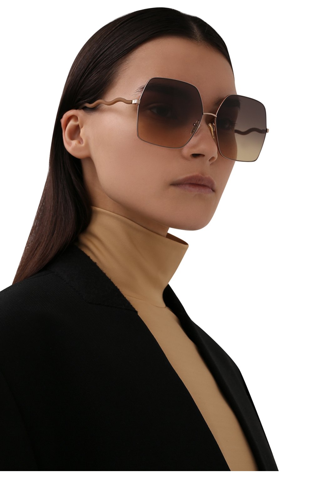Женские солнцезащитные очки CHLOÉ коричневого цвета, арт. CH0054S | Фото 2 (Тип очков: С/з; Оптика Гендер: оптика-женское; Очки форма: Бабочка)